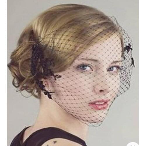 Charming Fascinator Crystal Beaded Birdcage Black Headband Veils Hair Accessories Wedding for Bridal White Face Net Mask