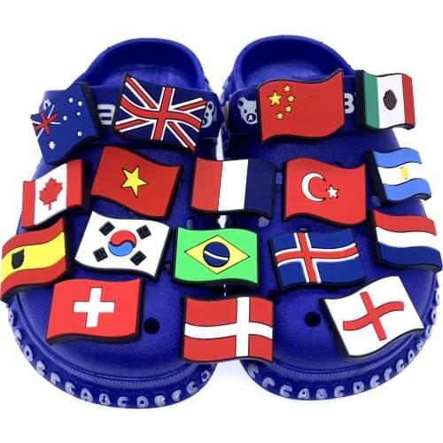 Wholesale 100PCS Fashion Shoes Charms National Flag Icon Silicone Decoration Fit Croc Slipper Wristband Accessories Gifts