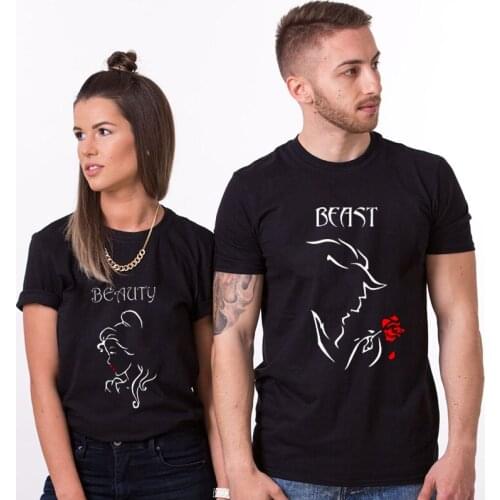 Couple Matching Tshirt Beast Men Rose Beauty Women Lovers T-shirt Unisex Top Tee Soft Cotton Fashion