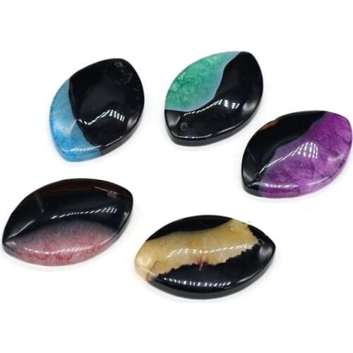 Natural Stone Pendant Drop Type Two-color Agates Pendant Necklace For DIY Jewelry Best Birthday Gift Size 30x45mm