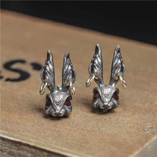 Retro Silver Color Cute Rabbit Stud Earrings Mens and Womens Cocktail Party Stud Earrings Gothic Motorcyclist Jewelry