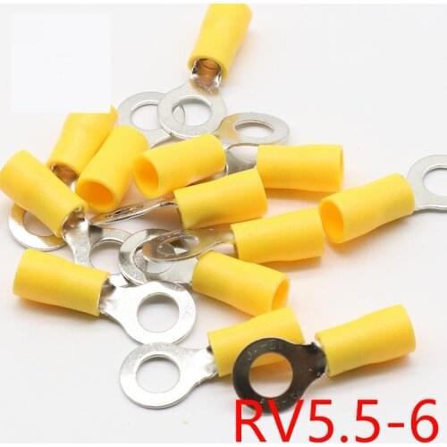 RV5.5-6 Yellow Ring insulated terminal cable Crimp Terminal suit 4-6mm2 Cable Wire Connector 100PCS/Pack RV5-6 RV