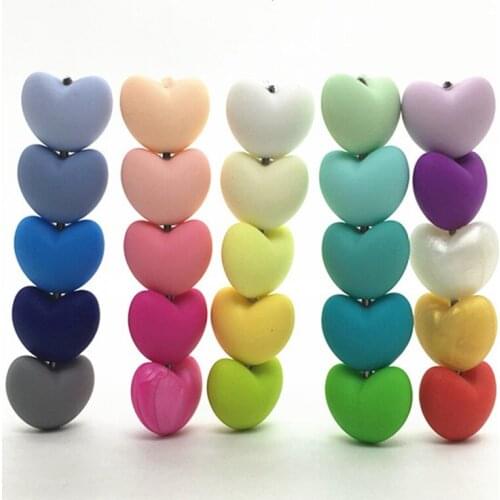 Silicone loose heart Beads - Food Grade silicone 20mm Heart beads for Teething necklace silicone baby teether beads Wholesales