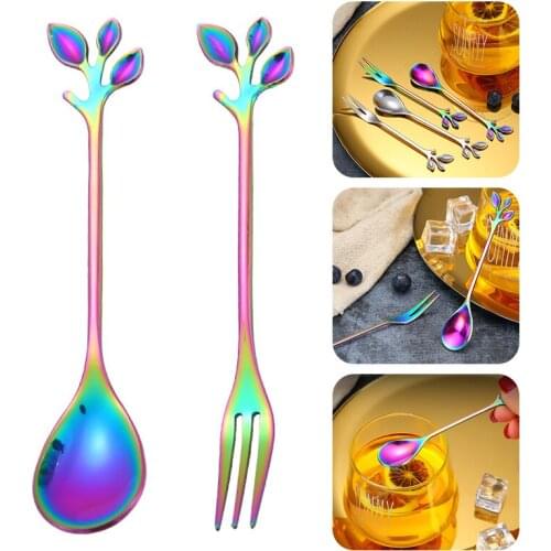Nordic Stainless Steel Leaf Coffee Spoon Creative Branch Spoon Fruit Fork Honey Spoon Wedding Gift Spoon Christmas Tableware