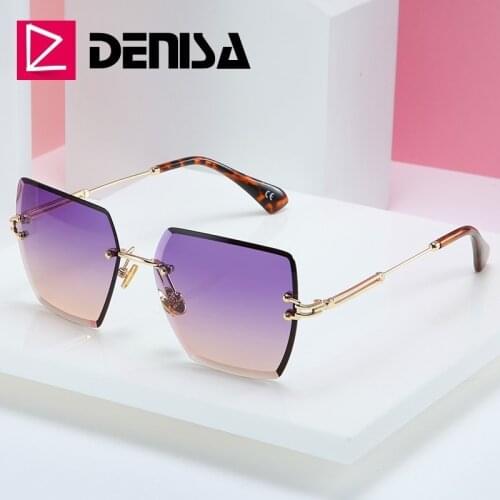 DENISA Square Rimless Sunglasses Women 2019 Summer Red Glasses Fashion Luxury Brand Sunglasses For Men UV400 zonnebril G18600