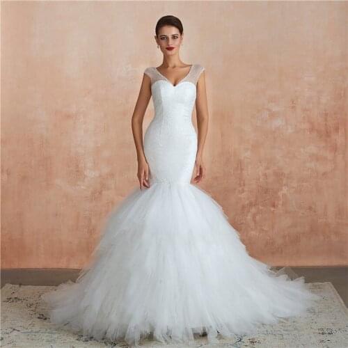Vestido de Noiva 2019 Wedding Dress Mermaid V Neck Beading Bride Dress Bridal Gown Robe De Mariee