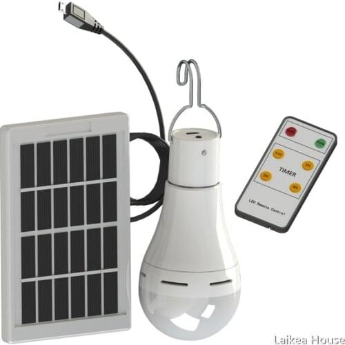 LED Solar Light Bulb With Remote Control Lamp Waterproof Panel Emergency Plastic Bulb Hook Tent Lantern Outdoor Camping Lights