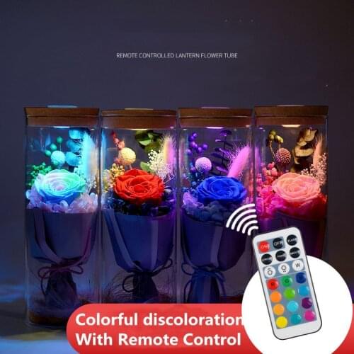 Bloom LED Rose in Glass Dome Artificial Flower Bottle with Remote Control Gift for Lover Birthday Wedding Decor Valentines Day