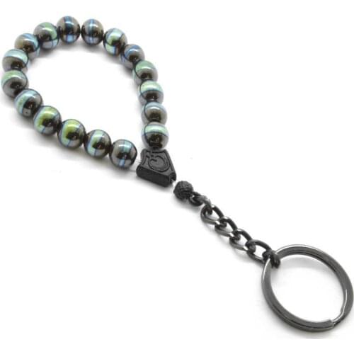 Tesbihane Color Hematite Natural Stone-Chrome Steel Kombinli Rosary Keychain