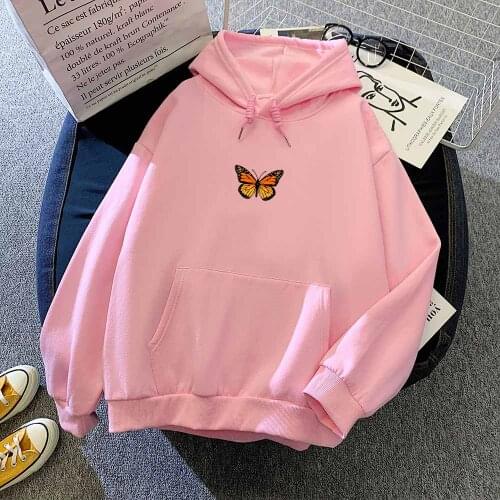 Butterfly Graphic Hoodie Hip Hop Sweatshirt New Fashion Aesthetic Sweatshirt Women Pink Long Sleeve Hooded Men Women Pullover