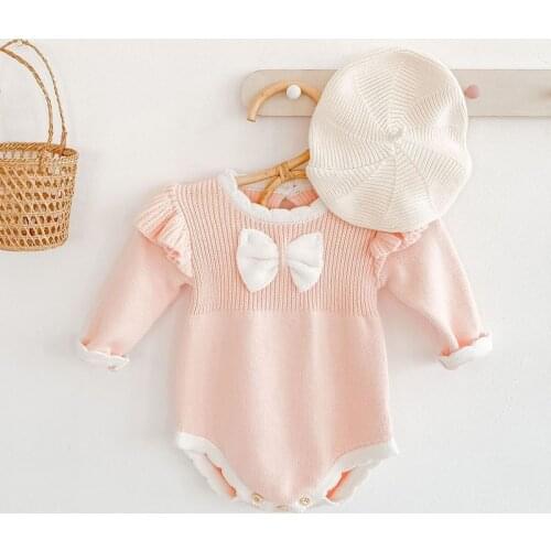 Spring Baby Girl Romper Knitted Baby bowknot Rompers Cotton Long Sleeve Baby Clothes Cotton Baby Sweater Infant Girl Jumpsuit