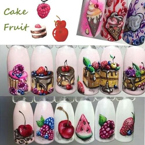 Nail Art Water Decals Ice-Cream Cupcake Ice Fruit Designs Different Patterns Mix Nail Art Water Transfer Decals MH88