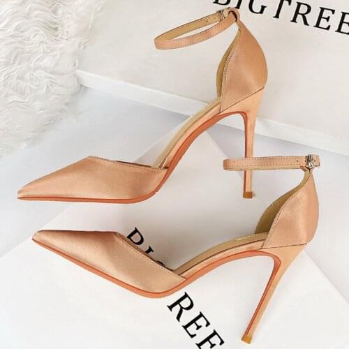 2021 Plus Size 43 Women Summer 10cm High Heels Sandals Lady Satin Silk Burgundy Stiletto Pumps Female Scarpins Party Dress Shoes