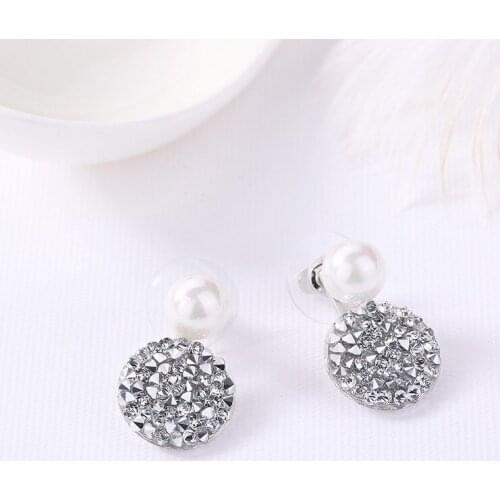 Ms Betti New Unique Design Crystal Pearl Double Sided Earring Drusy For Women Crystals From Austria Wedding Jewelry Mothers Day