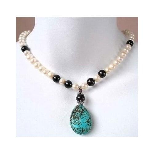 Womens jewelry pearl & jades necklace turquoiseS pendant Fashion AKOYA Free shipping