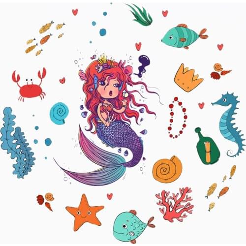 1 Set Cartoon Mermaid Marine Animals Plants Childrens DIY Tattoo Stickers Supply Summer Party Kids Birthday 120*75mm