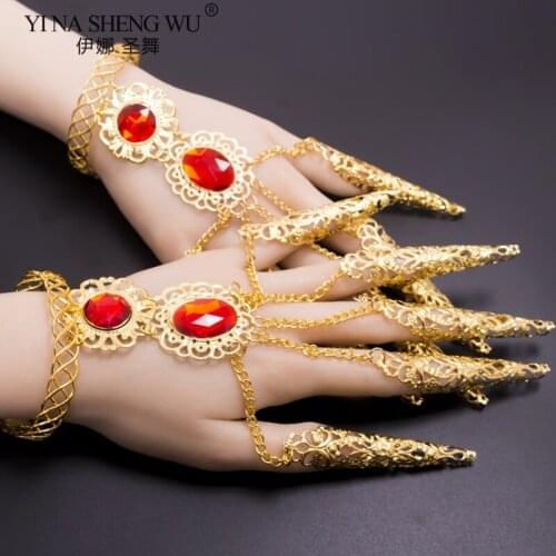 Ethnic Dance Avalokitesvara Nail Belly Dance Nail Bracelet Gold Belly Dance Rhinestone Nails India Belly Dance Accessories 1Pair