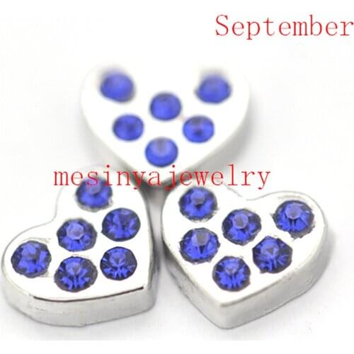 10pcs Heart Shape Inlay Crystal September Birthstone Custom Floating Charms For Glass Locket
