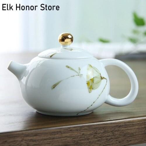 180ml New Product White Porcelain Xishi Teapot Personal Hand Painted Landscape Tea Pot Ball Hole Filter Pu'er Oolong Tea Kettle