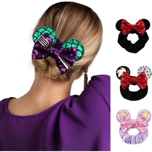 2021 Trendy Character Princess Sequins Hair Bow Mouse Ear Velvet Women Scrunchies Hair Bands For Girl Headband Hair Accessories