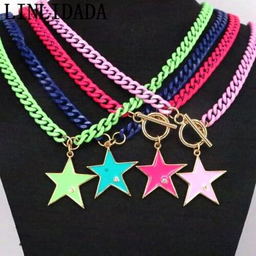 5Pcs Colorful Stars Enamel Pendant Necklace For Women Punk Mix-color Neon Choker Necklaces Female Fashion Jewelry