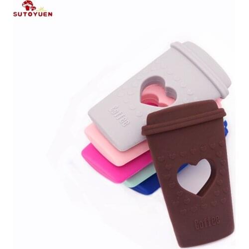 Sutoyuen 5pc BPA Free Coffee Cup Shape Baby Chewable Accessories Silicone Teething Jewelry Charms Pendant Baby Teether