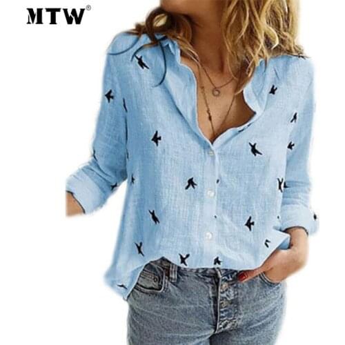 5XL Autumn Women White Blouse Shirt Casual Long Sleeve Cotton Linen Tops 2020 Vintage Print Loose OL Office Shirts Plus Size