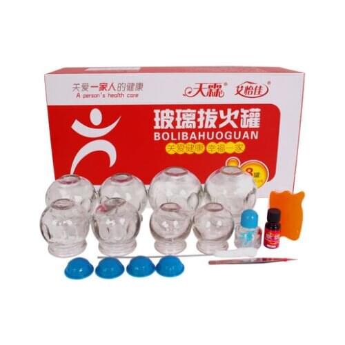 8 pcs acupuncture masssage glass Cupping set dial-proof vacuum glass cupping suction cup & 2pcs Vacuum Silicone Cupping Sucker