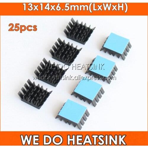 WE DO HEATSINK 25pcs Black 13x14x6.5mm Aluminum Heat sinks Cooling Heatsink IC Led Cooler Conductive Sticky