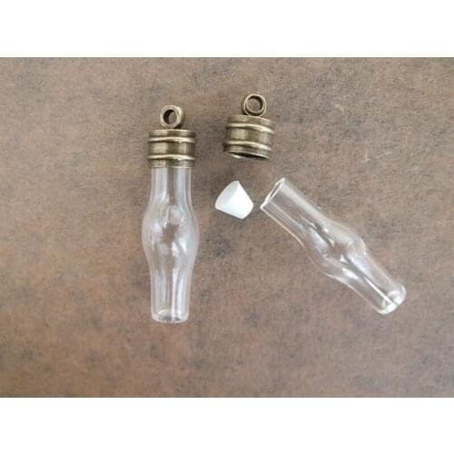 Free ship!! 33x8mm Vase shape Antique cap hollow glass pendant ,Small glass bottle pendant