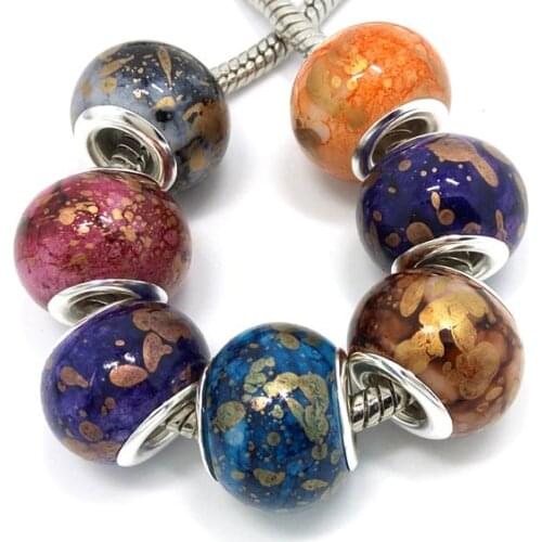 Free Shipping 50pcs new color plated big hole round beads fit European bracelet charms DIY