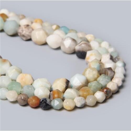 Natural Stone Beads Faceted Amazonite Loose Spacers Beads DIY Bracelet Accessories for Jewelry Making 15" 6 8 10MM Supplier