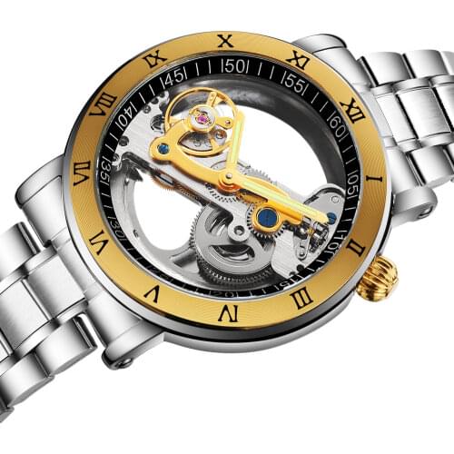 New Mens Tourbillon Watches 3ATM Waterproof Luxury Transparent Case Stainless Steel Band Male Mechanical Watch Relogio Masculino