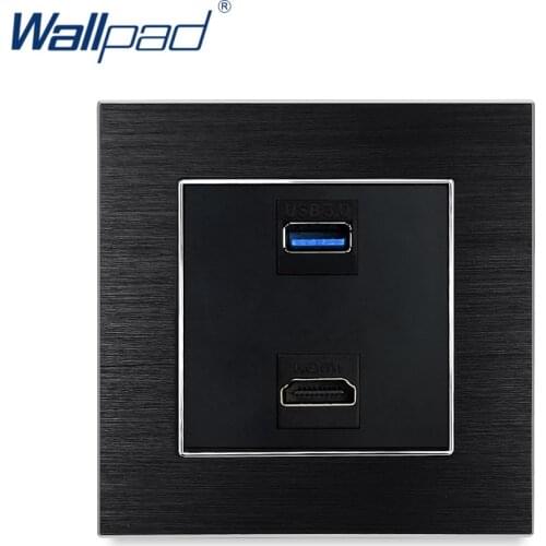 HDMI USB 3.0 Data Transmission Socket Wallpad Luxury Wall Light Switch AL Satin Metal Panel HDMI USB Data Wall Sockets
