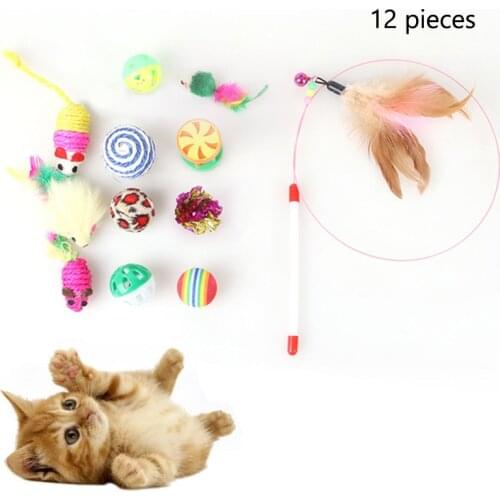 Pet cat toy set cat toy Teaser cat stick mouse sisal ball bell ball flannel ball gift super value combination 12 Piece Set