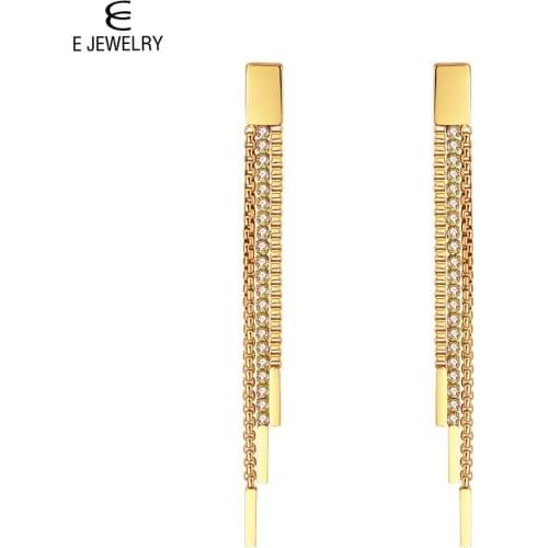 E Jewelry Stainless Steel Chain Drop Earrings Tassel Dangle With Crystal for Women 3 Row Link for Wedding Jewelry Earrings 2019