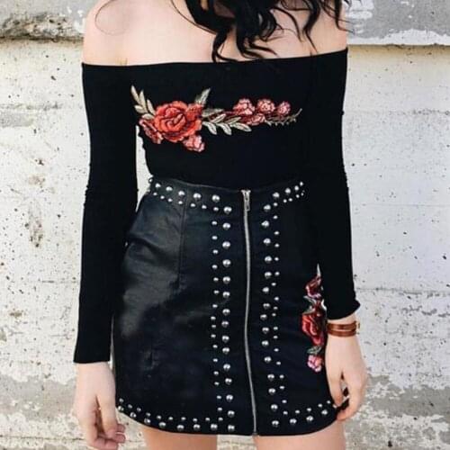 Summer Women T Shirts Sexy Off Shoulder Embroidery Flower Short Sleeve T-Shirt Tops Vetement Femme Poleras De Mujer 2019