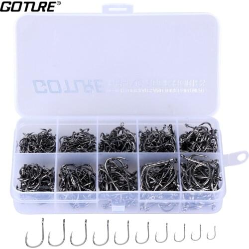 Goture 500pcs/box Fishing Hook Set High Carbon Steel Fish Hooks 3#-#12 Fishhooks with Fishing Tackle Box