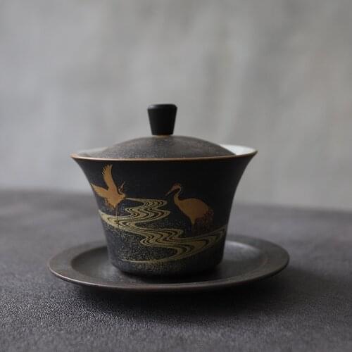 LUWU black crockery ceramic gaiwan teaup Kung fu tea sets 130ml