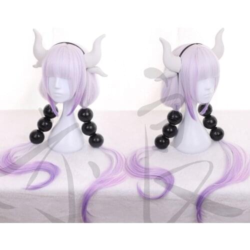 Miss Kobayashis Dragon Maid Kanna Kamui Long Cosplay Wig + Balls + Tail + Horns + Wig Cap