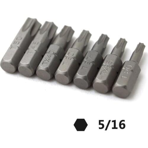 30mm long 8mm 5/16 inch Hex Multi-purpose Heavy Duty Impact Torx Star Screwdriver Bit Set Tools Torx T20 T25 T27 T30 T40 T45 T50