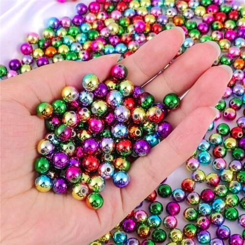 6/8/10mm Fashion Plated Mixed Colors Plastic Acrylic Round Beads X'mas Ornaments Decoration Beads for DIY Jewelry Craft Making