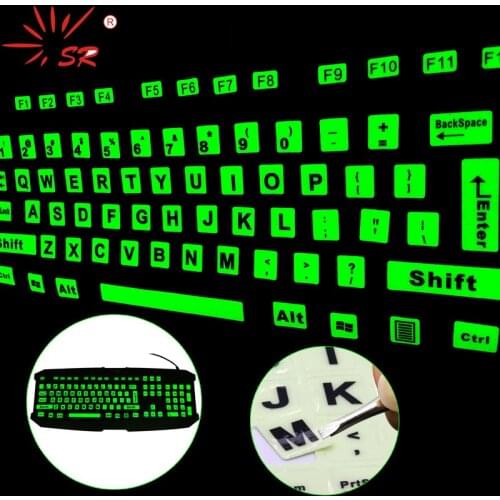 SR Luminous 4 Fonts English 107 68 47 Keys Keyboard Cover Sticker Skins Film Glow in Dark Capital Letters Laptop Accessories