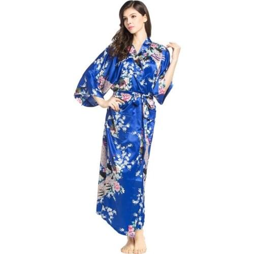 New Arrival Female Printed Floral Long Kimono Dress Gown Chinese Style Rayon Robe Nightgown Flower S M L XL XXL XXXL 20160601