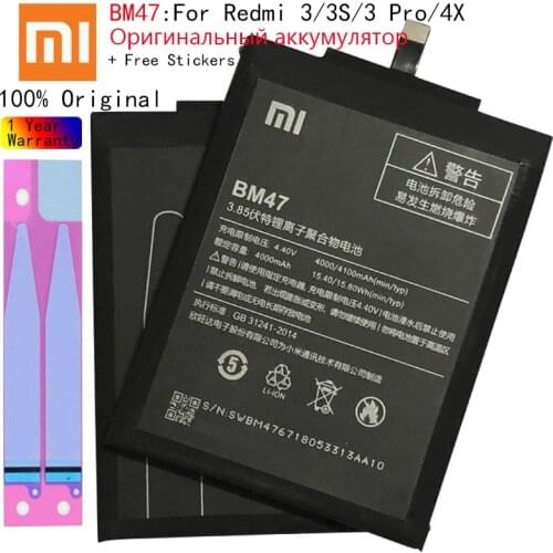 Original Xiaomi Redmi 3 3S 3X 3 Pro 4X Phone Batterries BM47 High Capacity Rechargeable Phone Battery 4100mAh AKKU