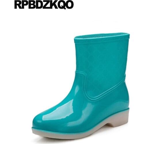 Flat Slip On Waterproof Ankle Jelly 10 Blue Candy Rain Boots Women Round Toe Shoes Short Cheap 2017 Big Size Fashion New Chinese