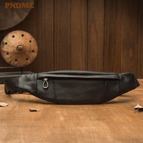 Casual natural genuine leather stitching design mens small chest bag outdoor daily waist pack fashion shoulder messenger bag