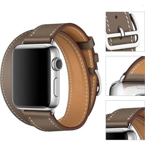 Leather strap for Apple watch band 44mm 40mm series 6 5 4 SE Double loop comfort bracelet strap for iwatch 3 2 1 42mm 38mm band