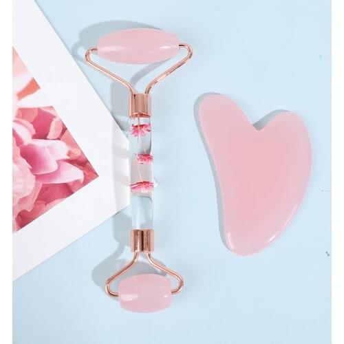 Face Massage Jade Roller Rose Quartz Natural Stone Gua Sha Slimmer Lift Wrinkle Double Chin Remover Beauty Care Slimming Tools