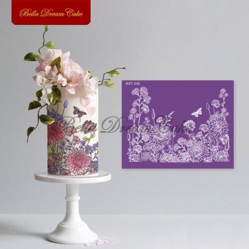 Flowers In Bloom Design Mesh Stencils Wedding Cake Mould Fabric Cake Stencil Template Cake Decorating Tool Baking Accessories
